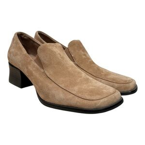 Lisa Says Gah Suede Leather Block Heeled Loafers Size 9